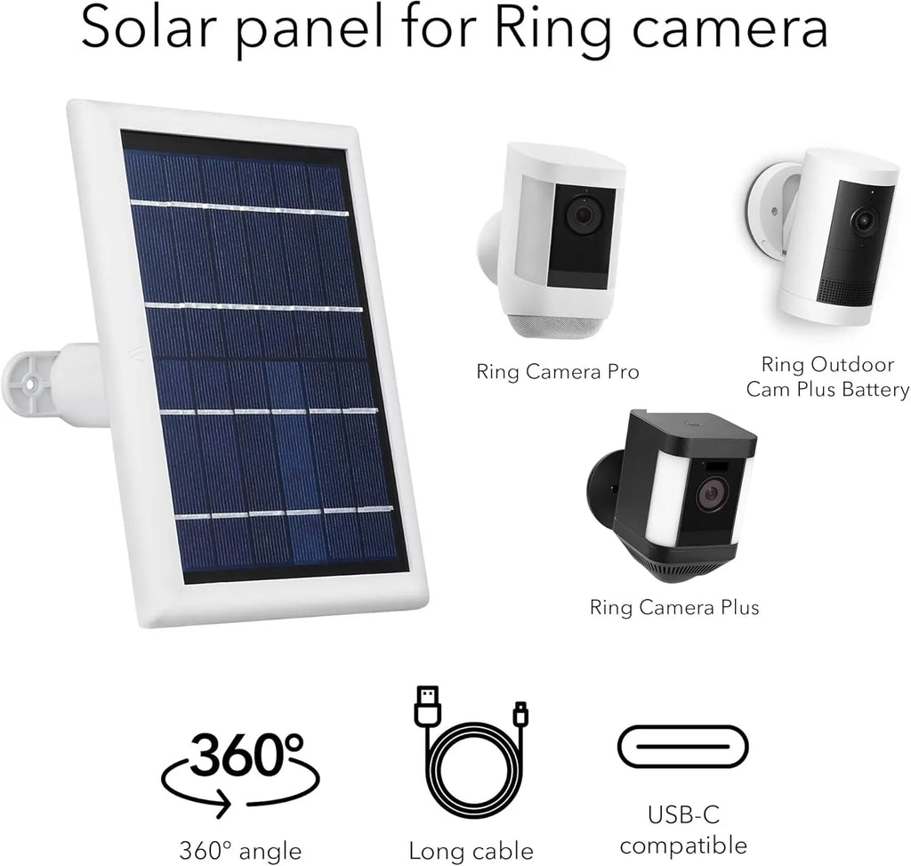 Solar Panel for Ring Spotlight Cam/Plus/Pro Battery, Stick Up Cam/Pro, and Outdoor Cam with Battery - Continuous Power Solution for Ring Surveillance Cameras (3-Pack, White)