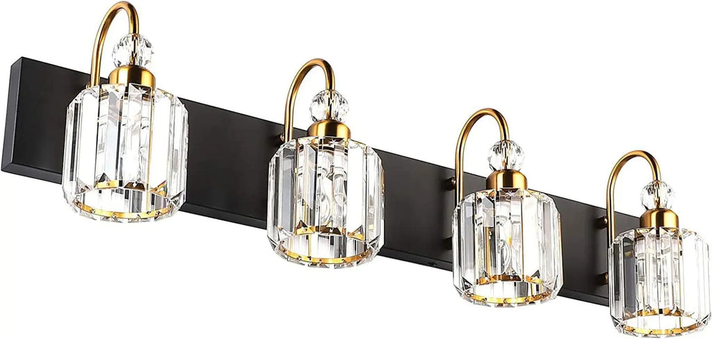 Modern LED Vanity Light Fixture with 4 Lights in Matte Black and Crystal Accents for Bathroom Decor
