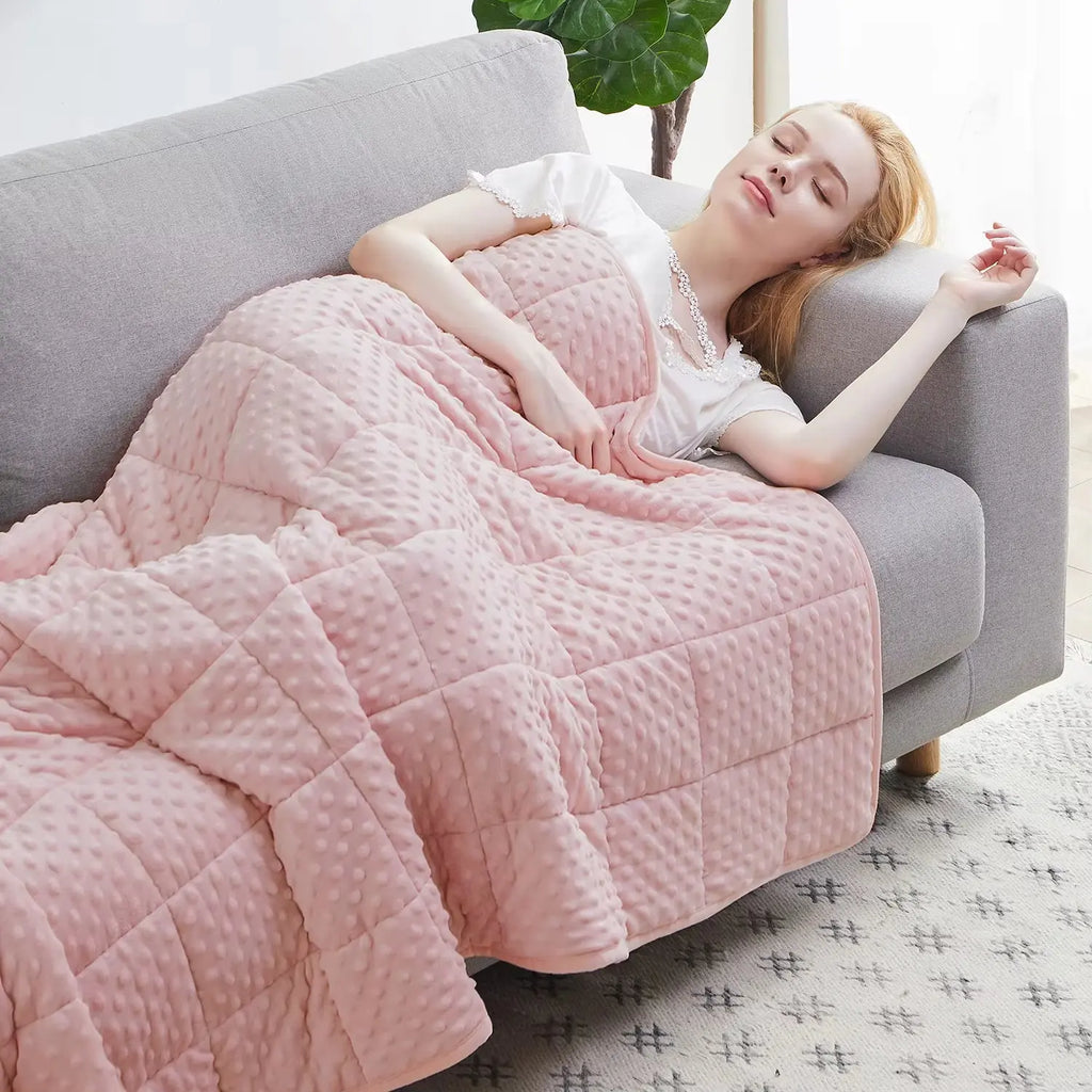 Premium Pink Breathable Soft Minky Weighted Throw Blanket for All Seasons - Ideal for Singles, Couples, and Double Use with Glass Bead Filling