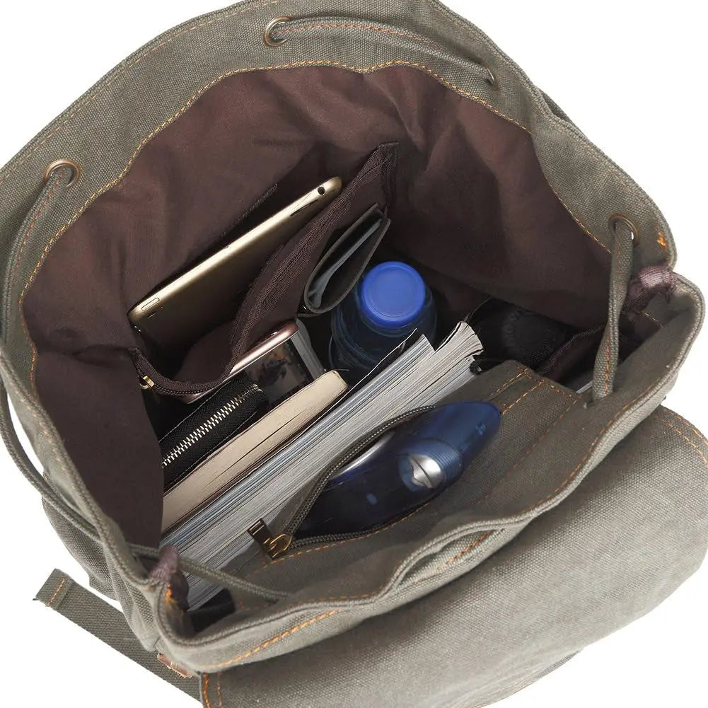 Vintage Leather-Trimmed Casual Backpack for Men and Women - Ideal for Laptop and Travel