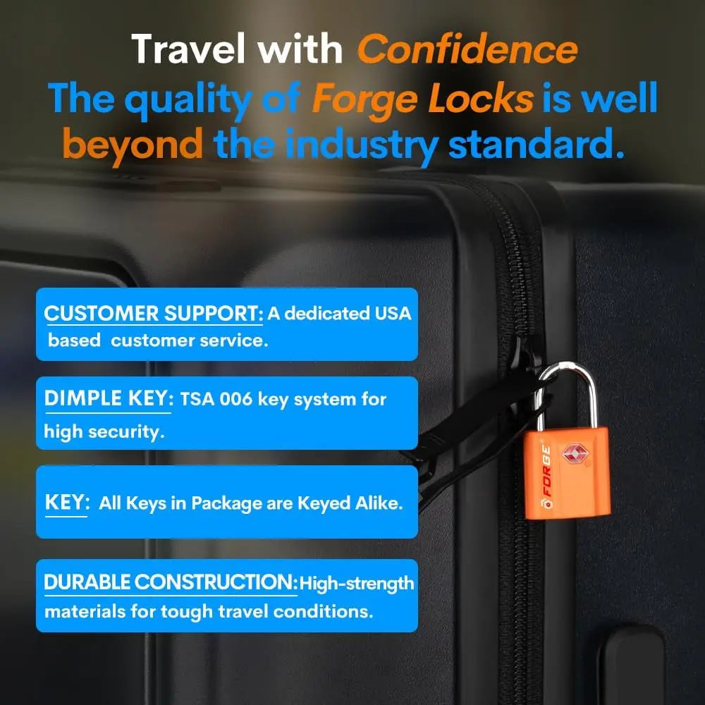 TSA-Approved Travel Locks with Ultra-Secure Dimple Key Mechanism and Zinc Alloy Construction