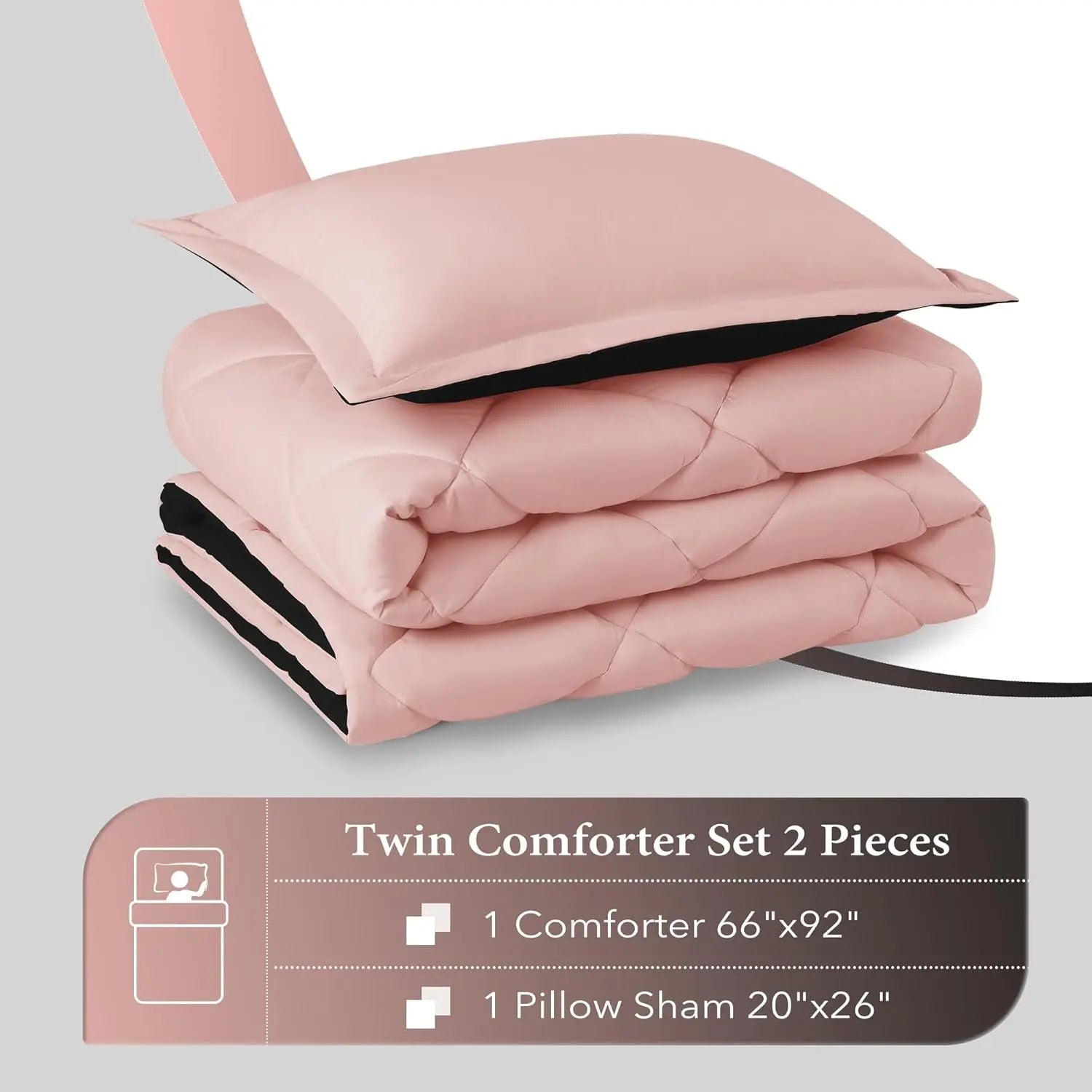 Twin Comforter Set - All-Season Soft Bedding in Pink and Black, Includes 1 Comforter (66" x 92") and 1 Pillow Sham (20" x 26") - 2 Pieces