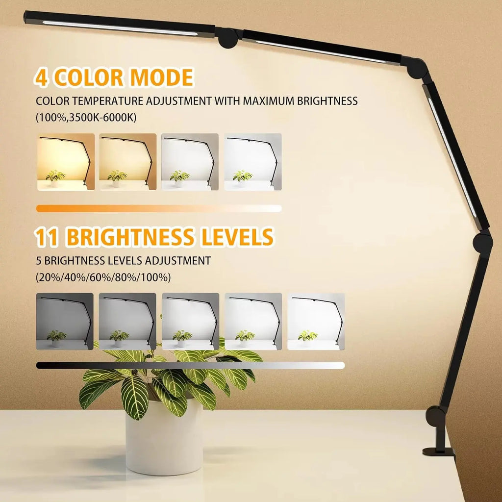 Professional Multi-Angle LED Desk Lamp with Clip and Adjustable 3-Light Source for Home Office and Studio Use