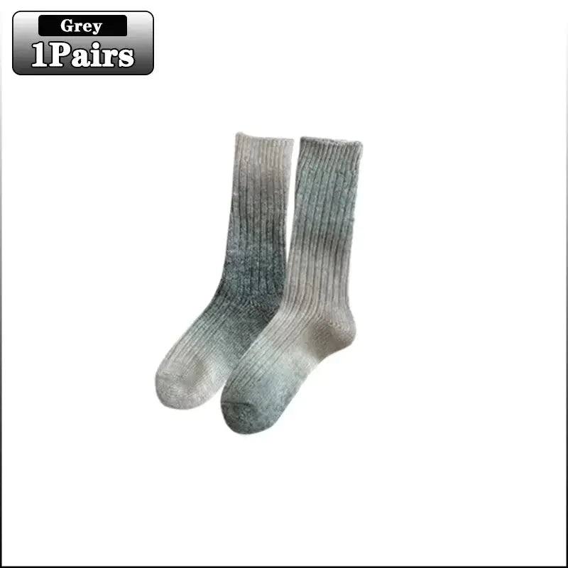 Gradient Wool Mid-Calf Socks for Autumn and Winter - Thickened Warm Rainbow-Colored Floor Socks