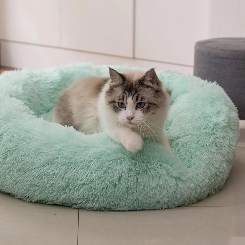 Anti-Anxiety Round Fluffy Plush Faux Fur Washable Pet Bed for Dogs and Cats, Original Design for Small to Large Pets, Joint Relief and Sleep Improvement (20"/24"/27") - 27", Light Green