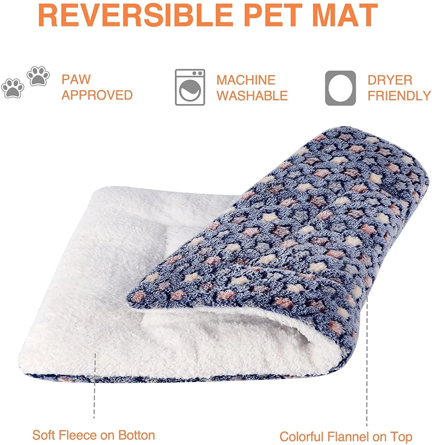 Ultra Soft Reversible Dog Bed Crate Pad with Star Print - Washable Mat for Dogs and Cats, 23 x 18 Inch, Dark Blue