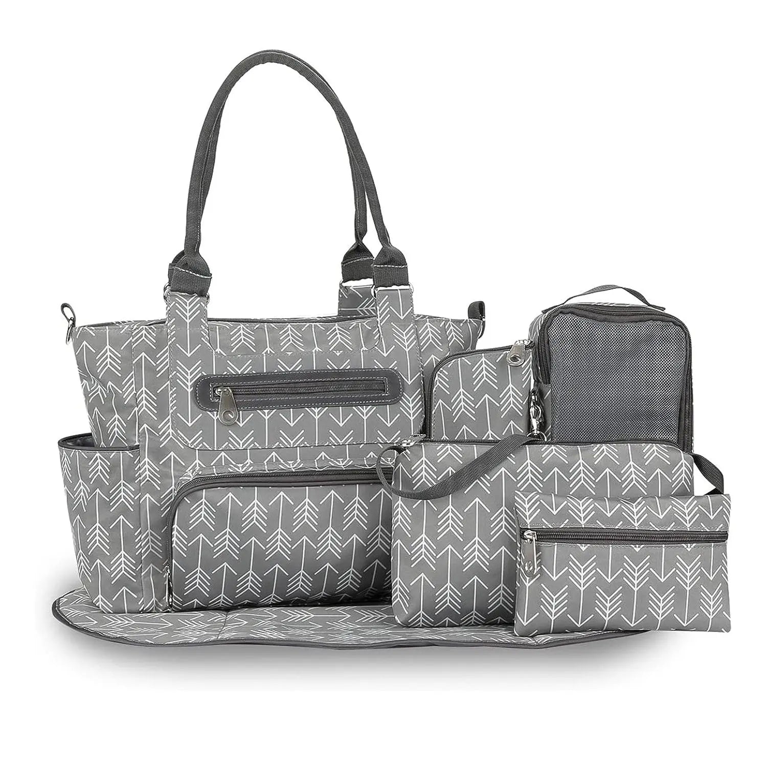 8-Piece Multifunctional Diaper Bag Set for Parents, Including Changing Bags, Bottle Bag, Mesh Bag, Purse, Diaper Pad, 2 Burp Cloths, and 2 Hook Straps