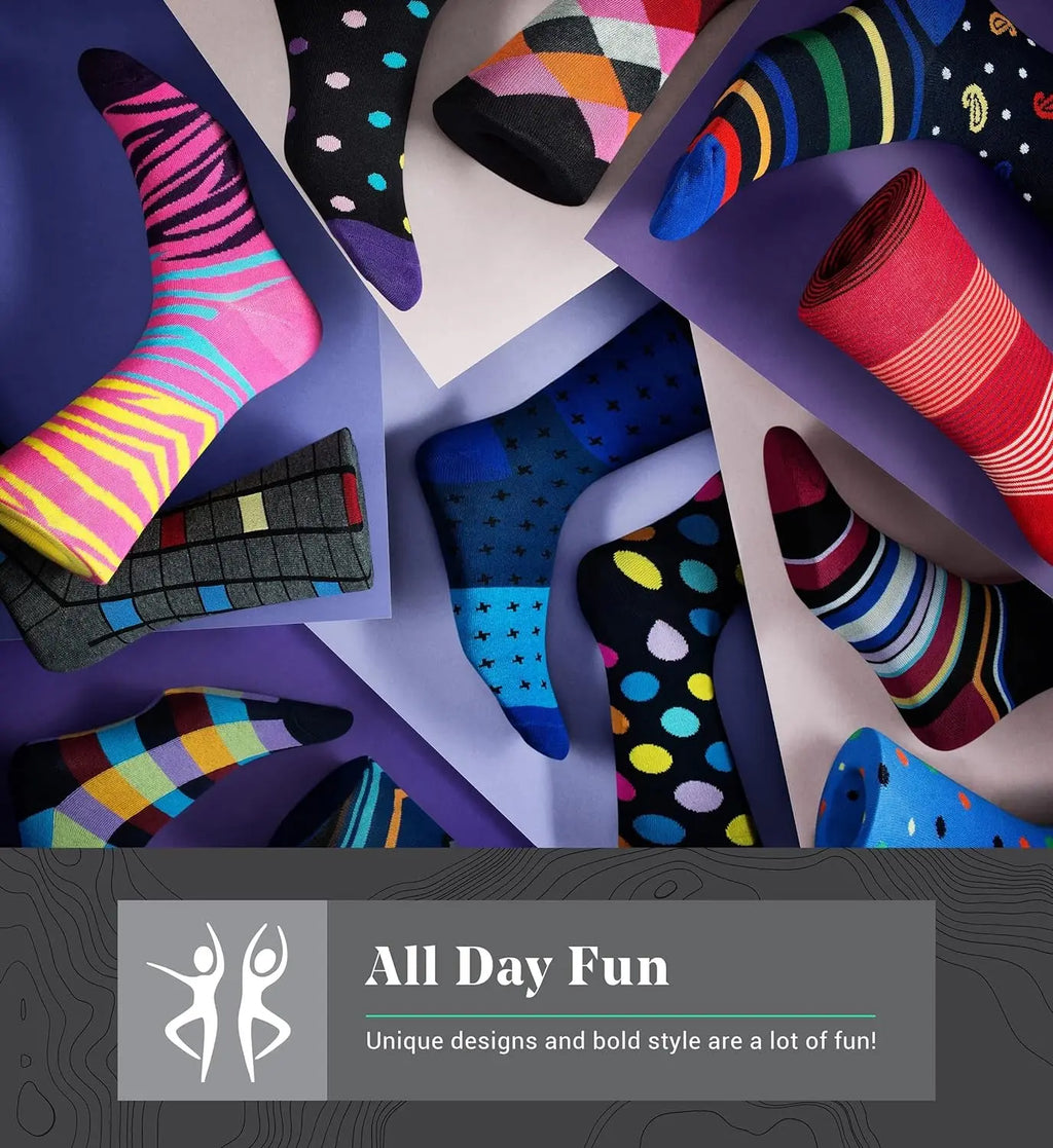 Marino Men's Dress Socks - Vibrant Cotton Patterned Socks - 12 Pack