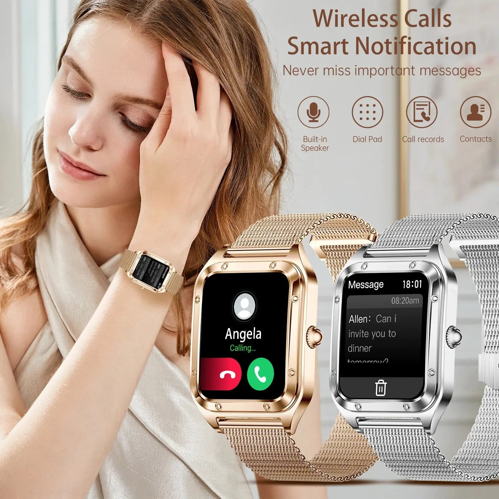 Women's Smart Watch with Call Functionality for iPhone/Android, Fitness Tracker with 100+ Sports Modes, 200+ Watch Faces, 1.59" Display - Perfect Gift Option