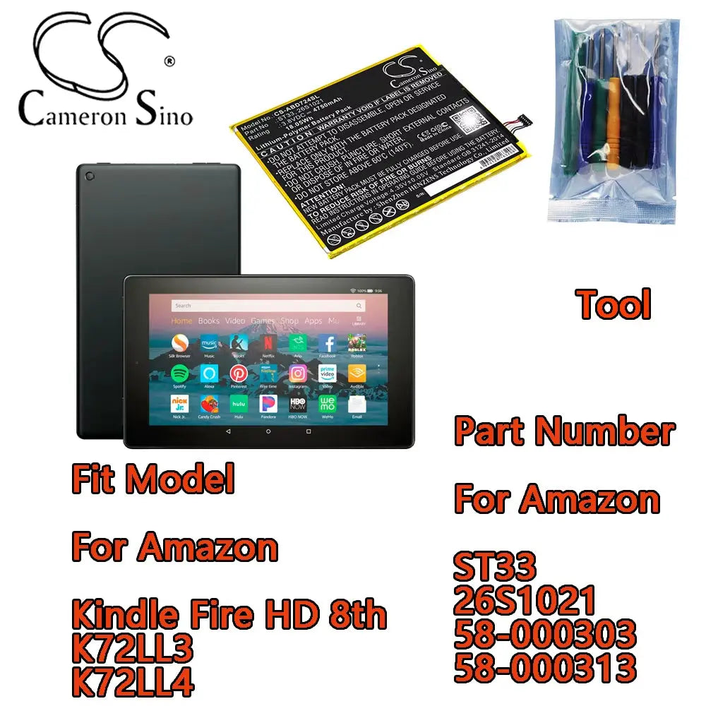 Replacement Battery for Amazon Kindle Fire HD 8th Generation (K72LL3, K72LL4) - Compatible with Part Numbers ST33, 26S1021, 58-000303, 58-000313