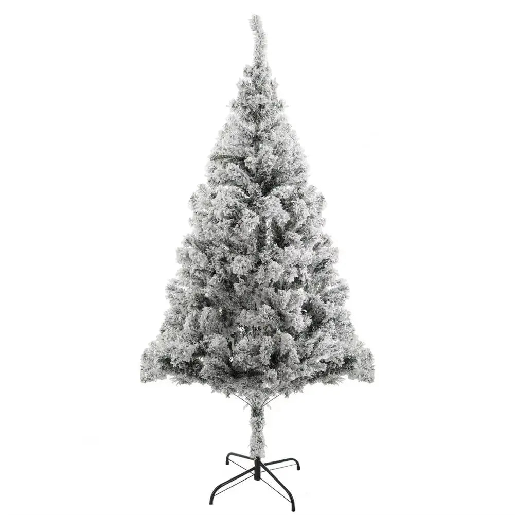 1.8M White Flocked Christmas Tree, Snowy Pencil Design with Realistic Branches, Easy Assembly & Metal Base, Perfect for Holiday