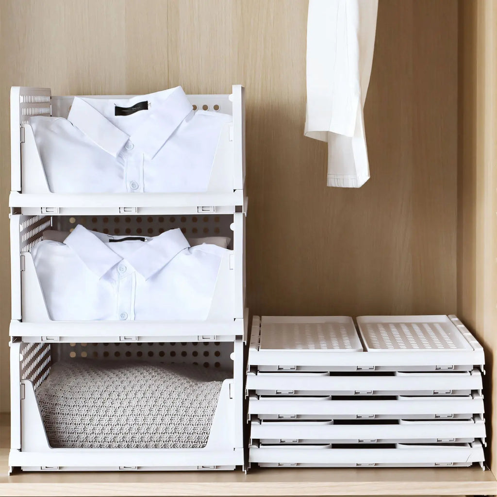 4-Pack Stackable Plastic Storage Boxes with Slide Rail for Living Room, Bedroom, and Wardrobe - FedEx Shipping Available