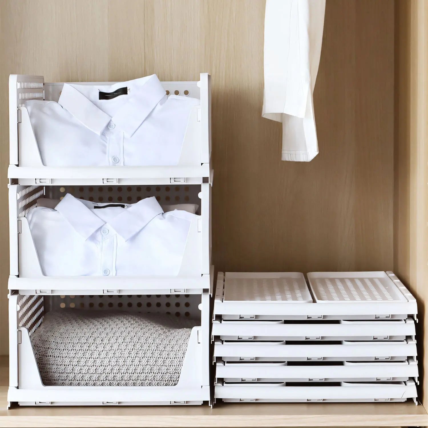 4-Pack Stackable Plastic Storage Boxes with Slide Rail for Living Room, Bedroom, and Wardrobe - FedEx Shipping Available