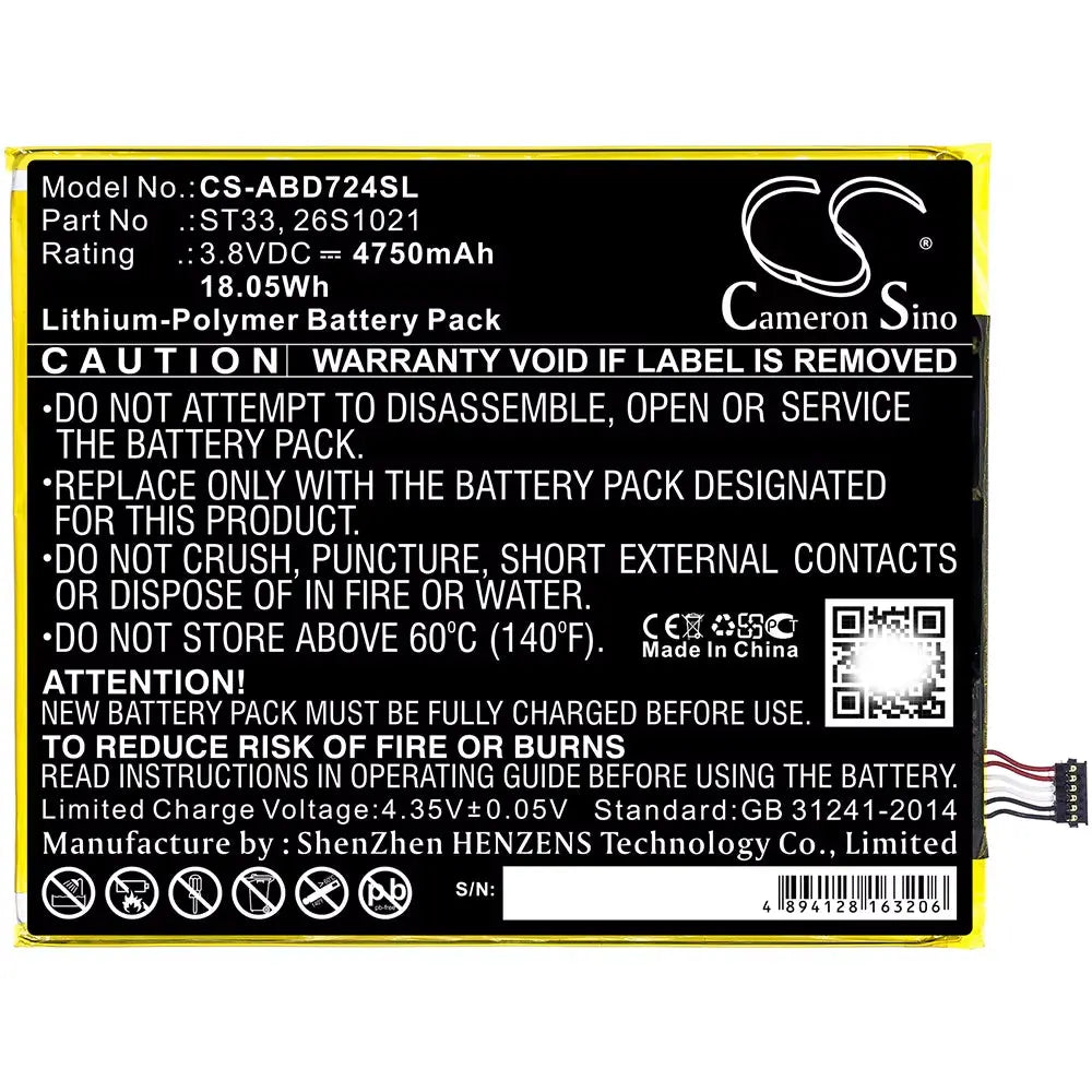 Replacement Battery for Amazon Kindle Fire HD 8th Generation (K72LL3, K72LL4) - Compatible with Part Numbers ST33, 26S1021, 58-000303, 58-000313