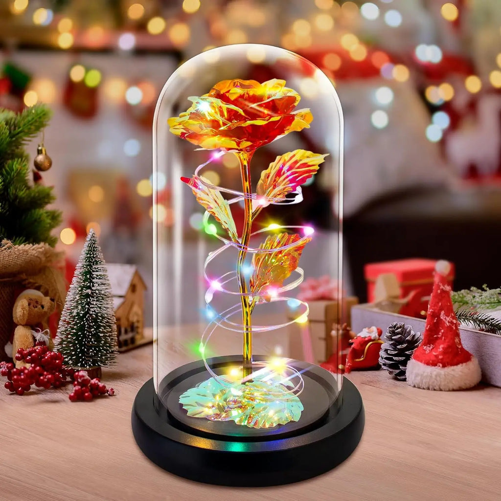 Illuminated Red Rose in Glass Dome - Elegant Gift for Women, Ideal for Christmas, Birthdays, Anniversaries, and Valentine's Day