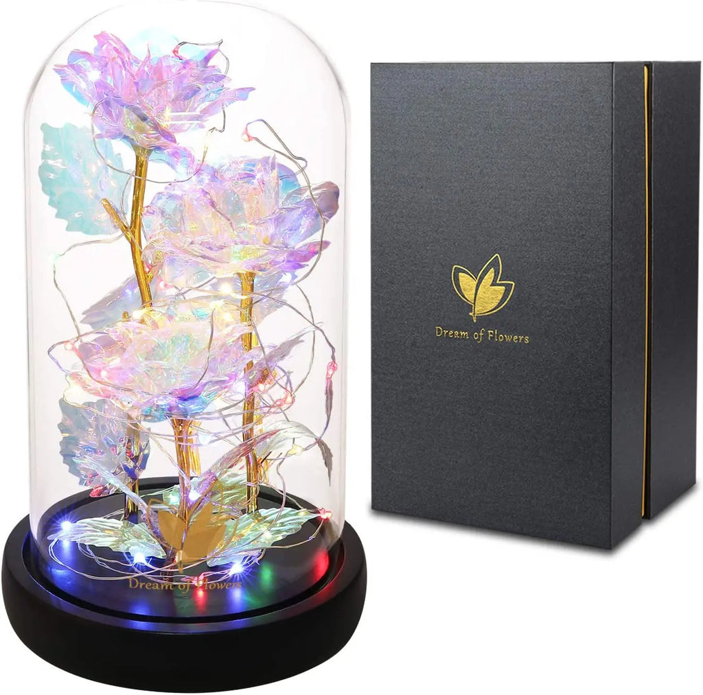 Elegant Glass Dome Rainbow Rose - Perfect Gift for Women, Moms, Wives, and Grandmothers for Anniversaries, Valentine's Day, Thanksgiving, Birthdays, and Weddings
