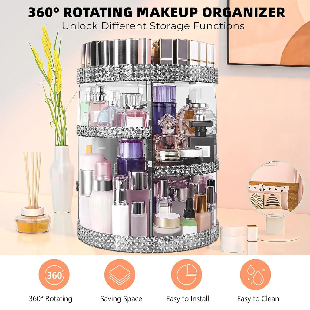 360-Degree Rotating Makeup Organizer with Extra Large Capacity, Removable 7-Layer Skincare Storage, Acrylic Beauty and Perfume Organizer for Vanity Countertop in Gray