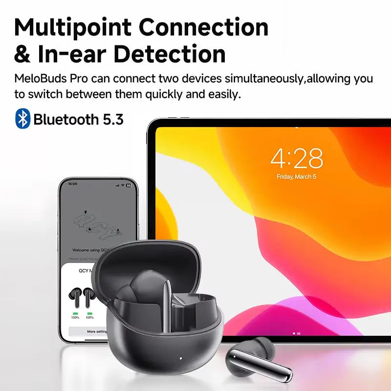 Melobuds Pro Wireless Earphones with 46dB Active Noise Cancellation, Hi-Res LDAC, Bluetooth 5.3, Six Microphones, Multipoint Connection, and In-Ear Detection