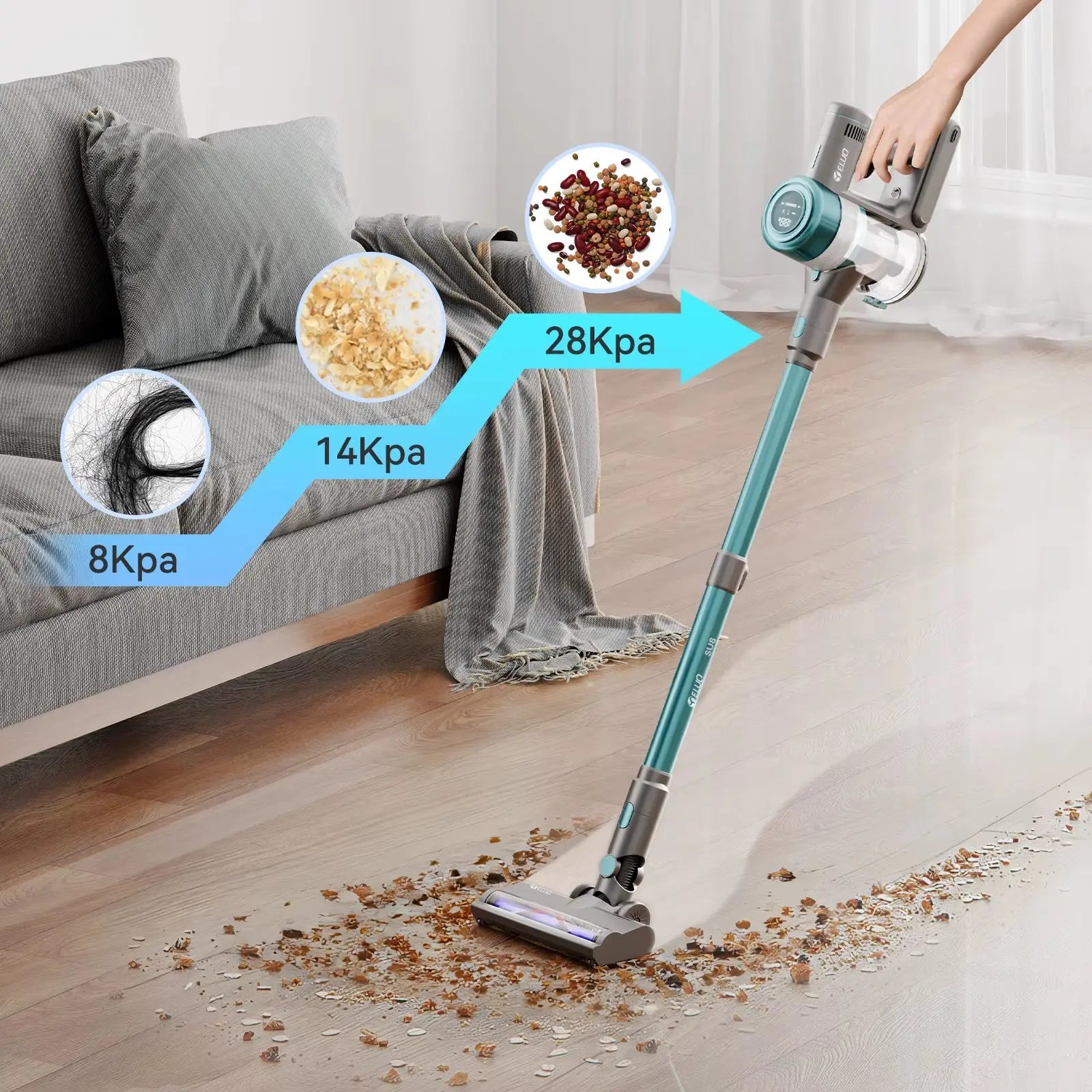 400W Cordless Stick Vacuum Cleaner with Touch Screen, Up to 60 Minutes Runtime, Wireless Design for Home Use, Anti-