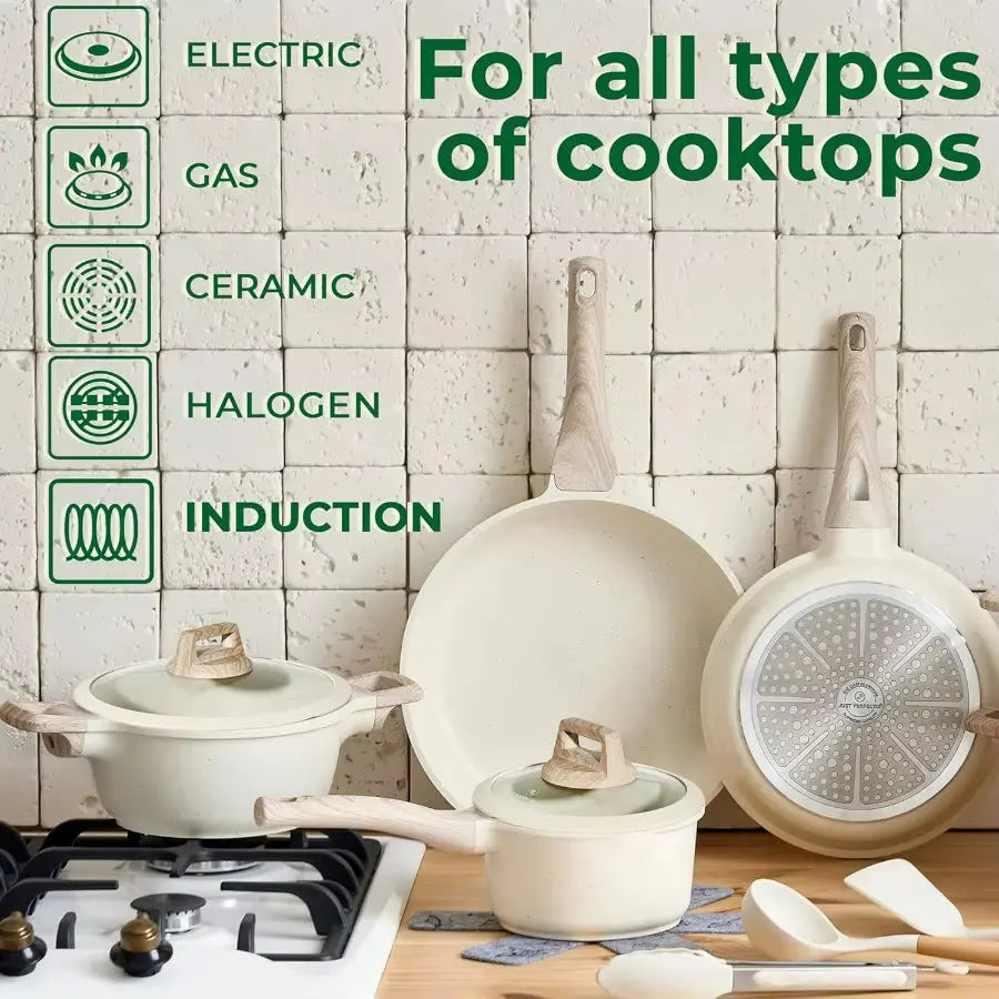 Induction Cookware Set - Non-Teflon and Non-PFOA Pots and Pans with Lids