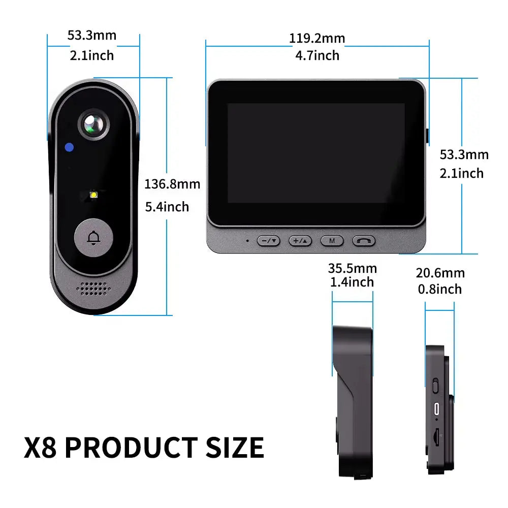 4.3-Inch 2.4G Wireless Video Doorbell Camera with WiFi, Smart Intercom, Motion Detection, and Night Vision for Home Security