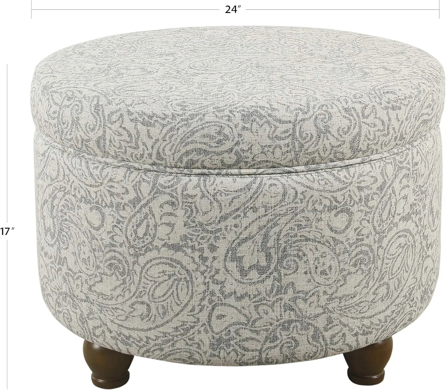 Upholstered Round Storage Ottoman for Living Room and Bedroom in Gray Floral Design