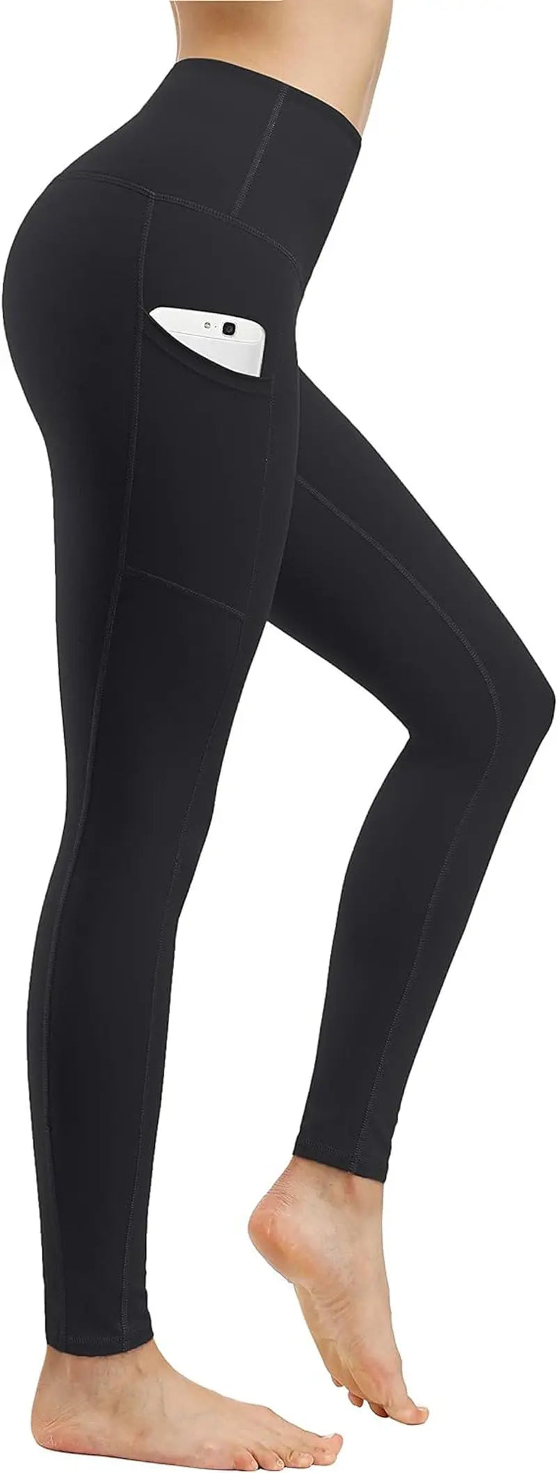 Women's High Waist Yoga Pants with Pockets - Tummy Control Workout and Running Leggings (2 Pack)