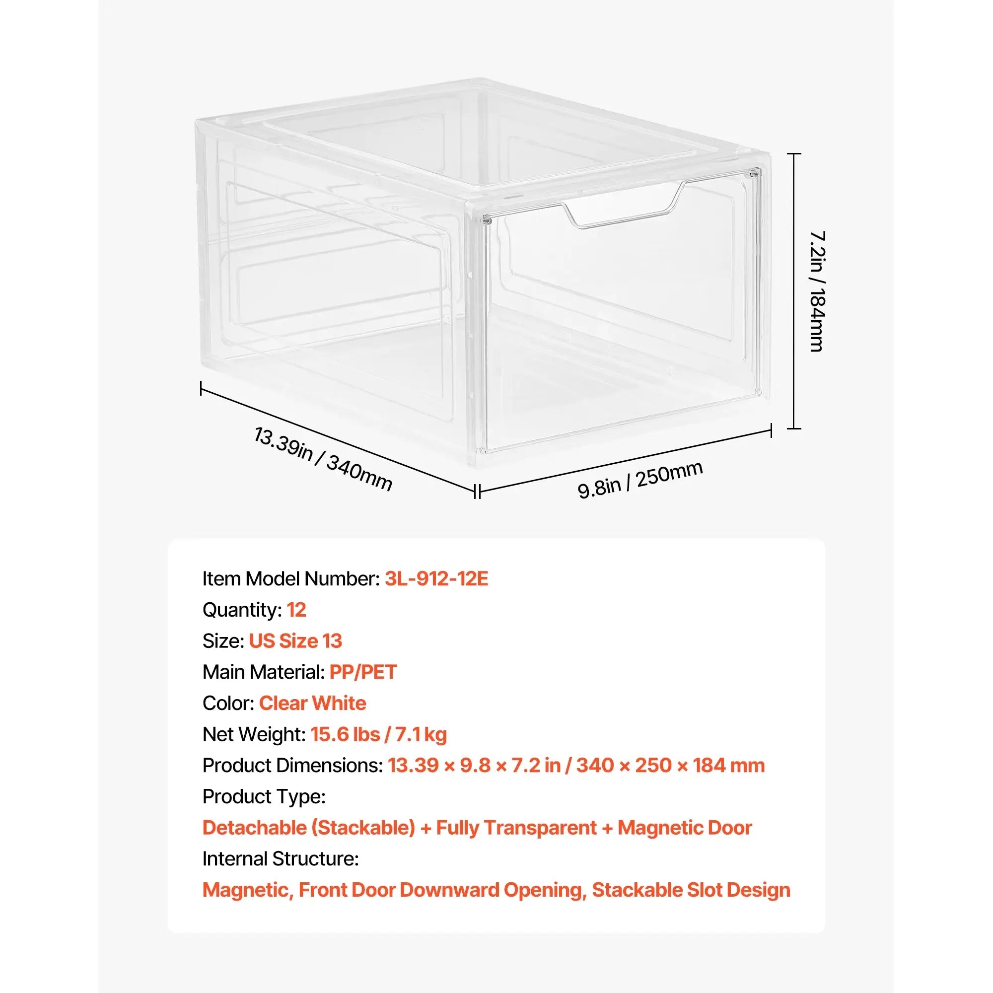 Clear Stackable Shoe Storage Boxes with Magnetic Doors - Plastic Sneaker Organizers