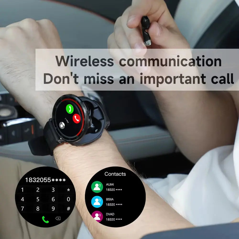 2-in-1 Smart Watch and Earbuds with Round Display, Fitness Tracker for Men, NFC, Compatible with iPhone and Android for Multiple Sports