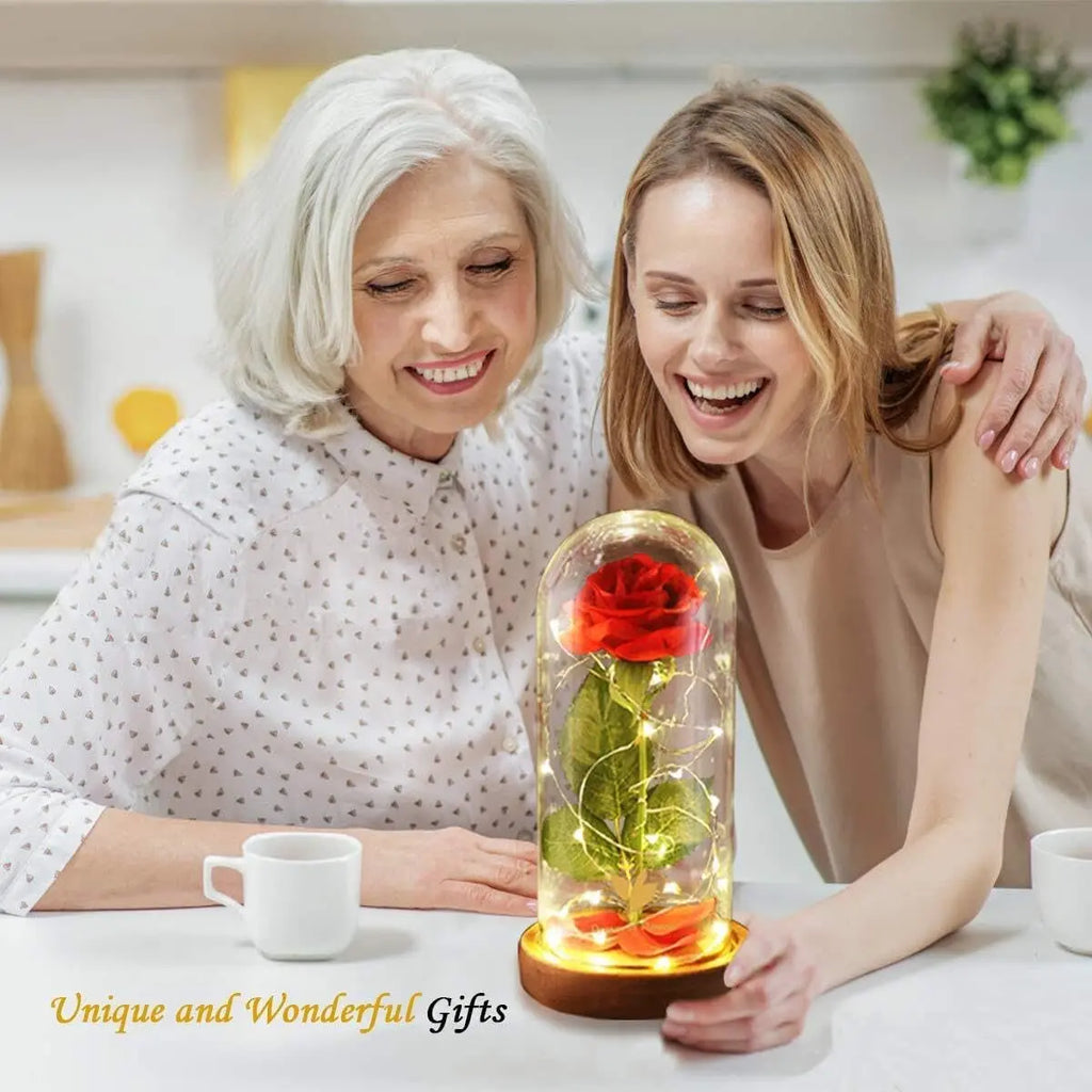 Eternal Beauty and the Beast Rose in Glass Dome with LED Lights - Timeless Gift for Women, Moms, and Wives for Christmas, Anniversaries, Thanksgiving, and Weddings