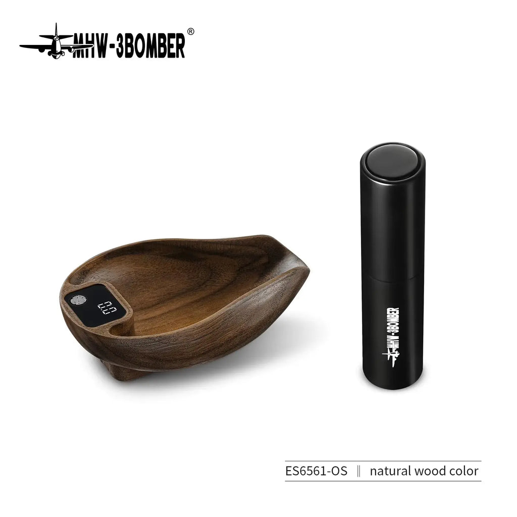 MHW-3BOMBER OVO Digital Coffee Scale - Precision Kitchen Scale with Wooden Bean Measurement and Integrated Spray Bottle for Barista Professionals