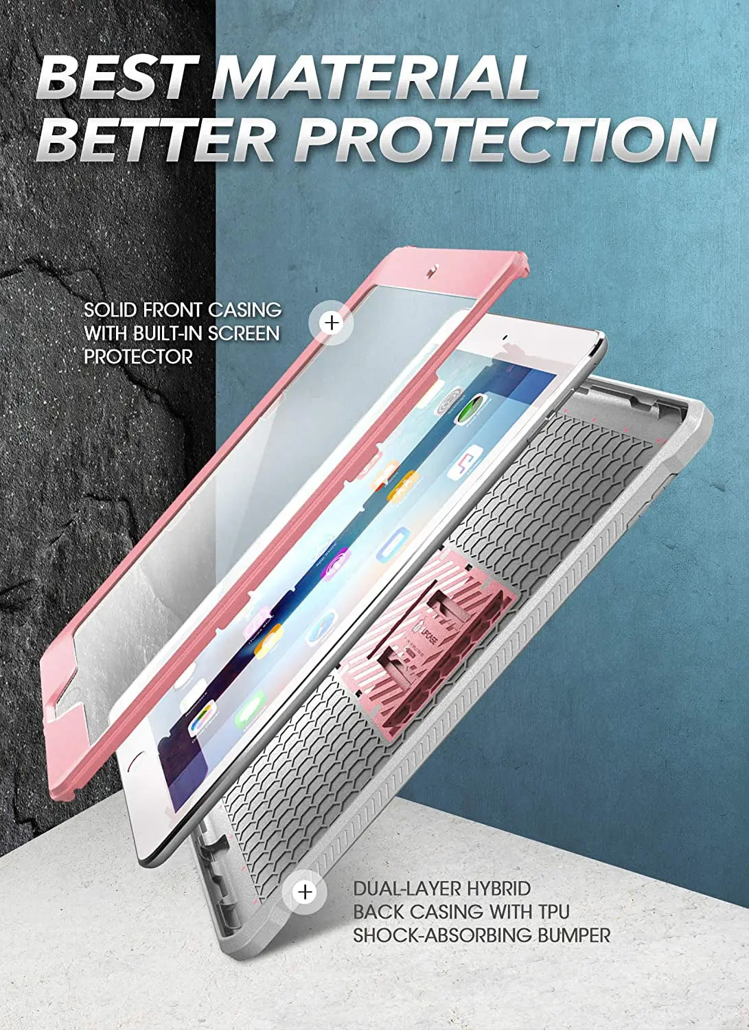 Unicorn Beetle Pro Heavy Duty Rugged Case with Screen Protector for iPad 9th Generation (10.2", 2021) and Compatible with 8th/7th Generations (2020/2019), Rose Gold, with Built-In Stand