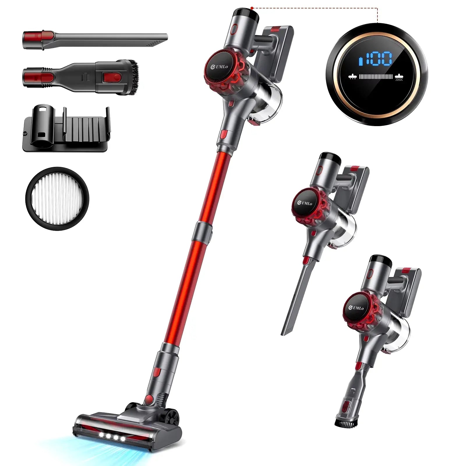 YISORA Cordless Vacuum Cleaner - 30Kpa Suction Power, 55 Minutes Runtime, Touchscreen Control, Ideal for Pet Hair and Carpets