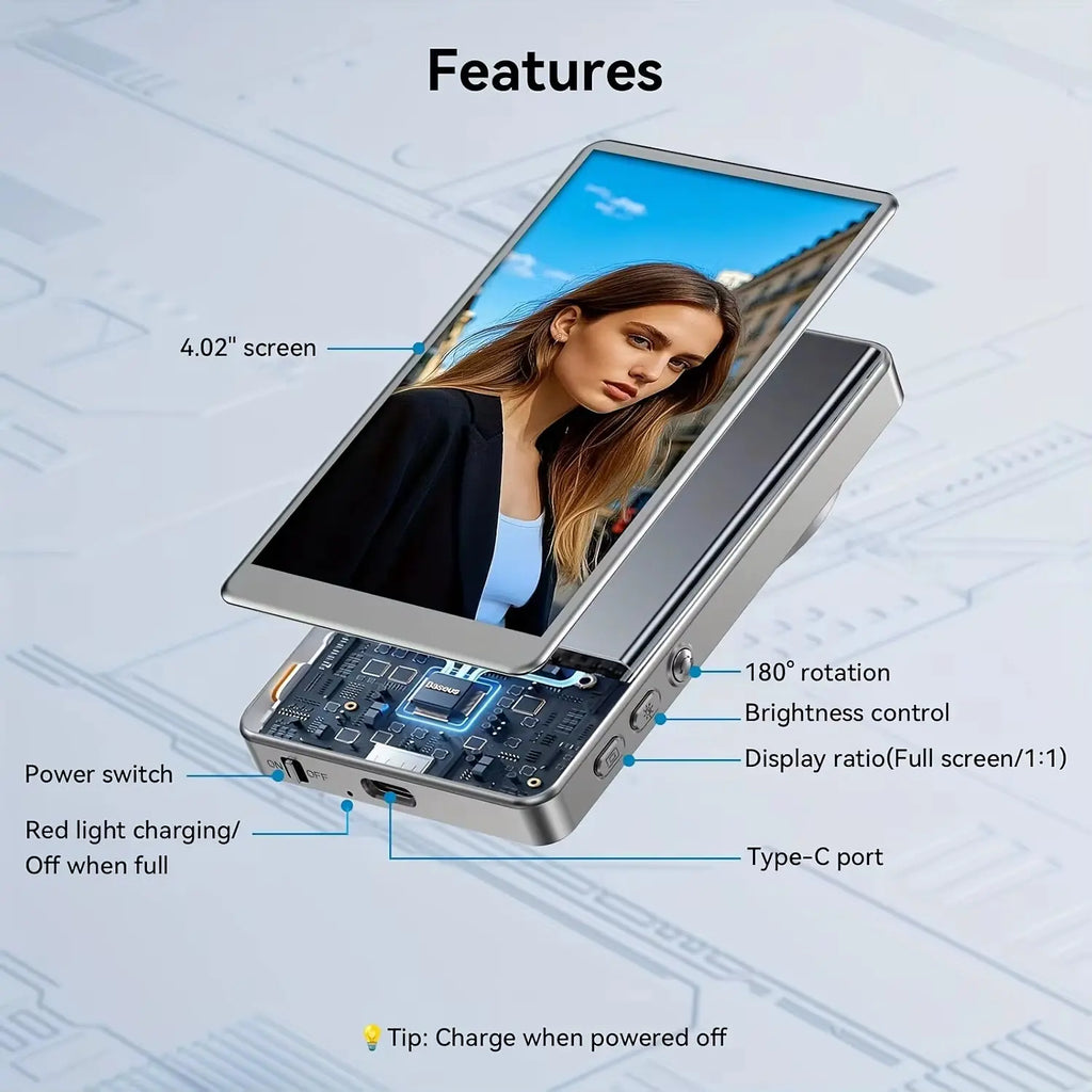 Mobile Phone Magnetic Selfie Monitor Screen for Rear Camera Vlogging and Real-Time Streaming on iPhone and Android Devices