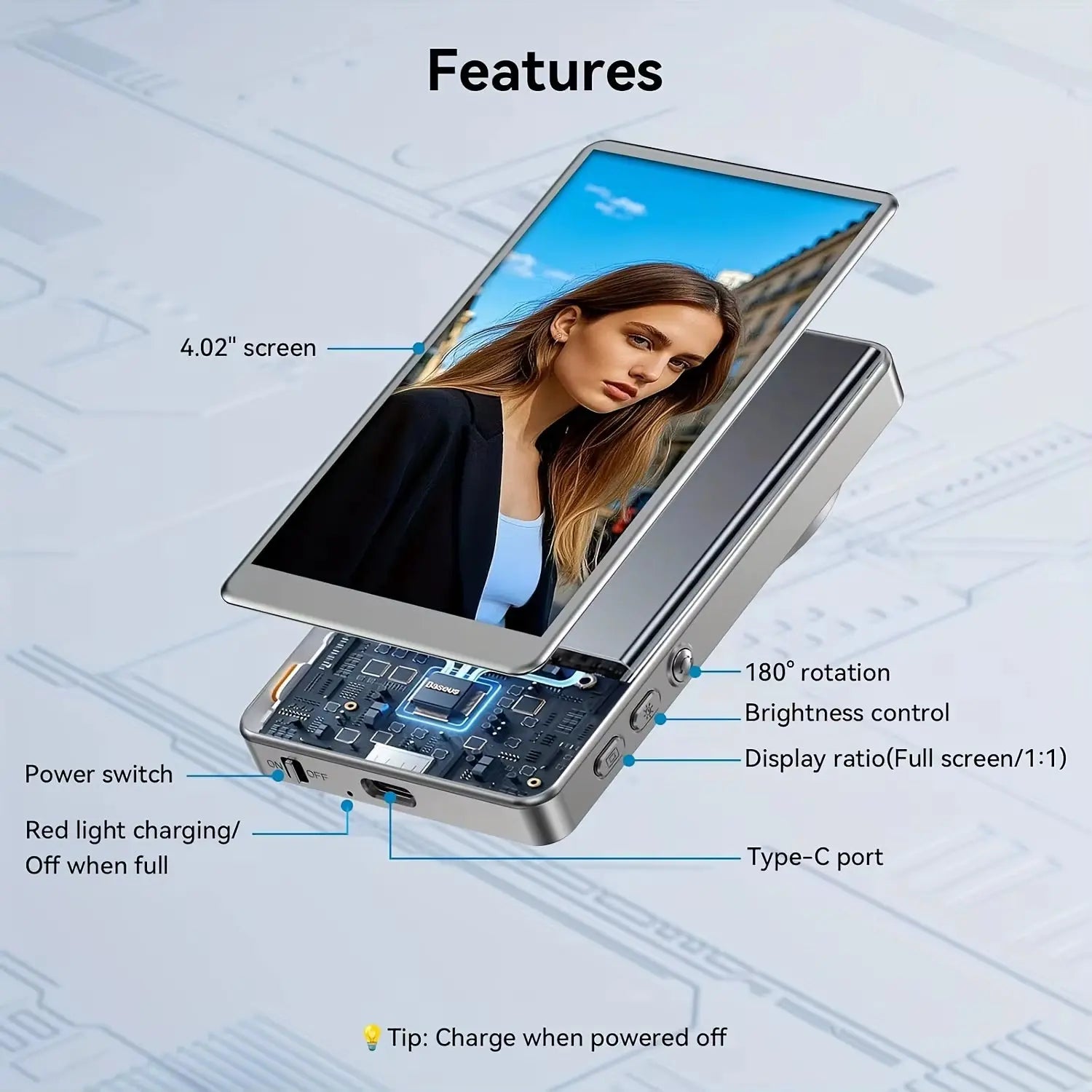 Mobile Phone Magnetic Selfie Monitor Screen for Rear Camera Vlogging and Real-Time Streaming on iPhone and Android Devices