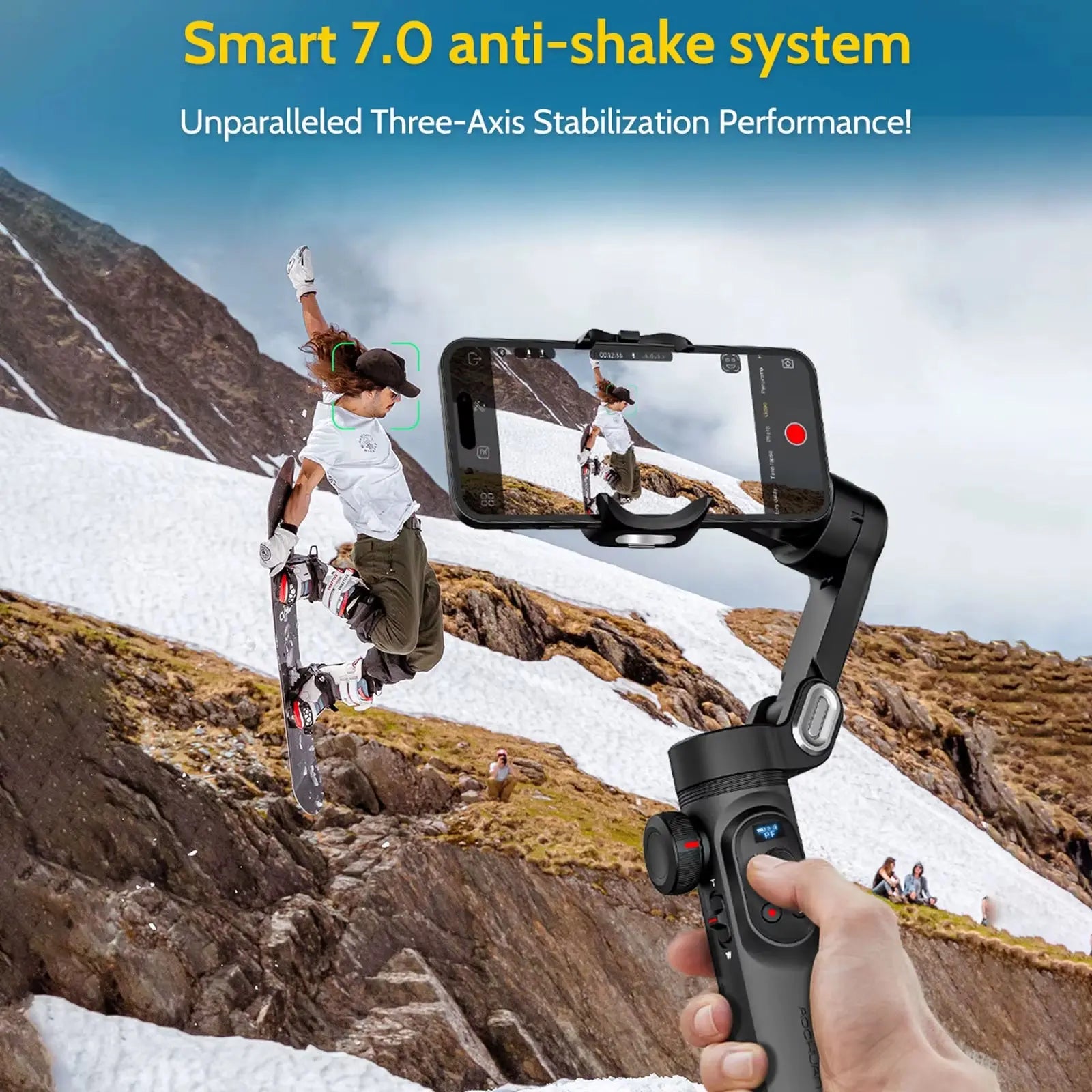 3-Axis Smartphone Gimbal Stabilizer with OLED Screen and LED Lights for Android and iPhone - Model Xproblack