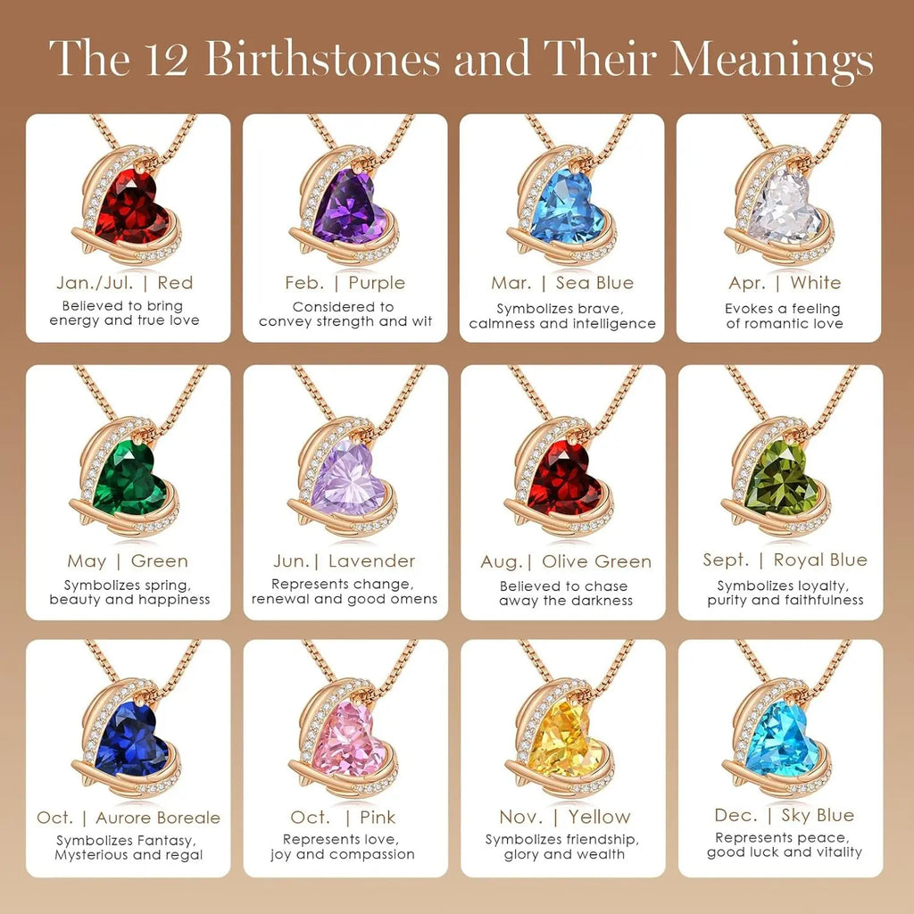 Women's Christmas Gifts: Love Heart Pendant Necklaces in Silver and Rose Gold with Birthstone Accents for Wives and Loved Ones