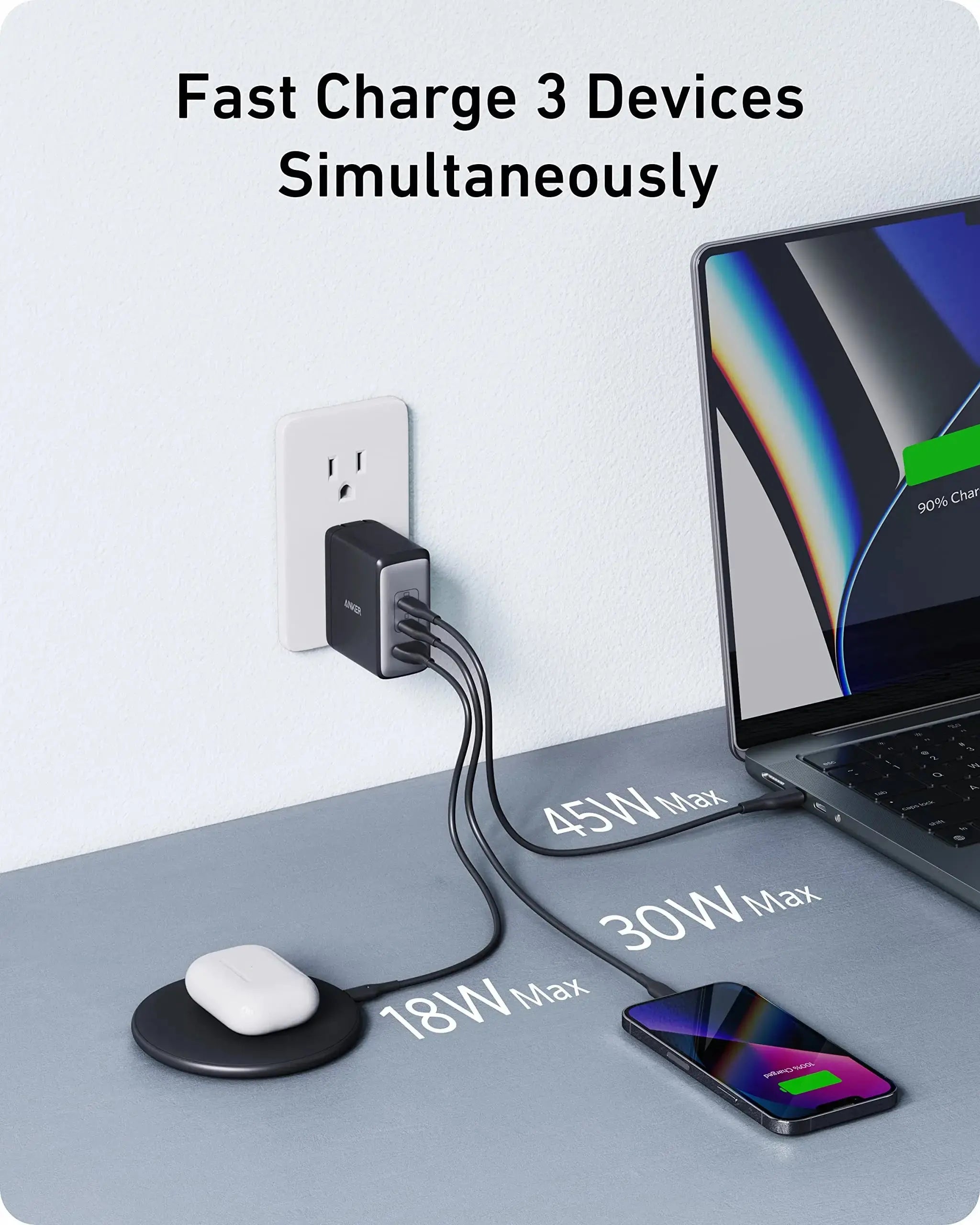 Anker 100W USB-C 736 Nano II 3-Port Fast Compact Wall Charger