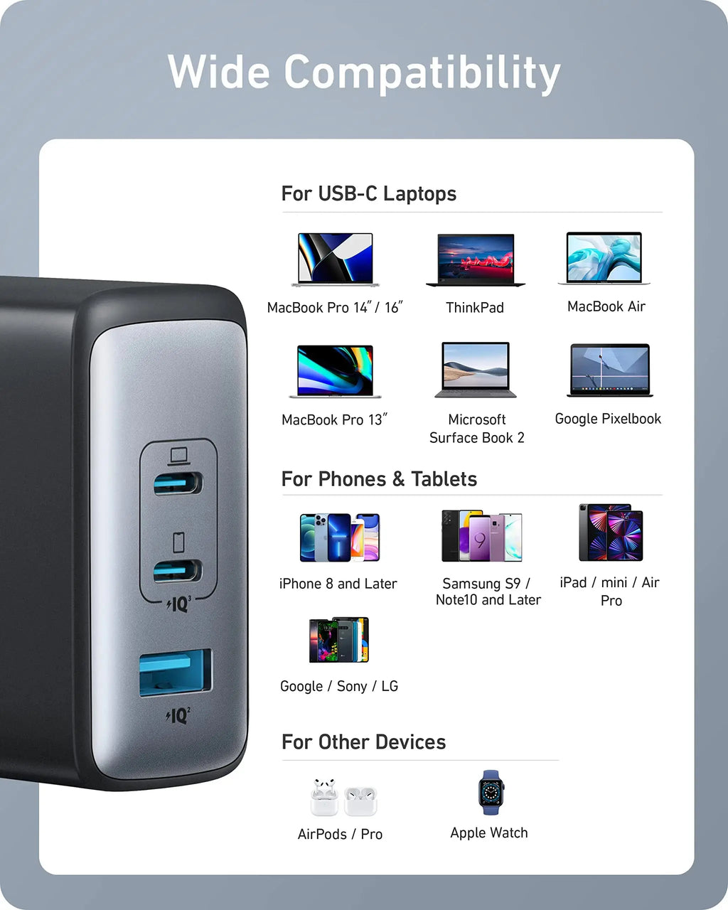Anker 100W USB-C 736 Nano II 3-Port Fast Compact Wall Charger