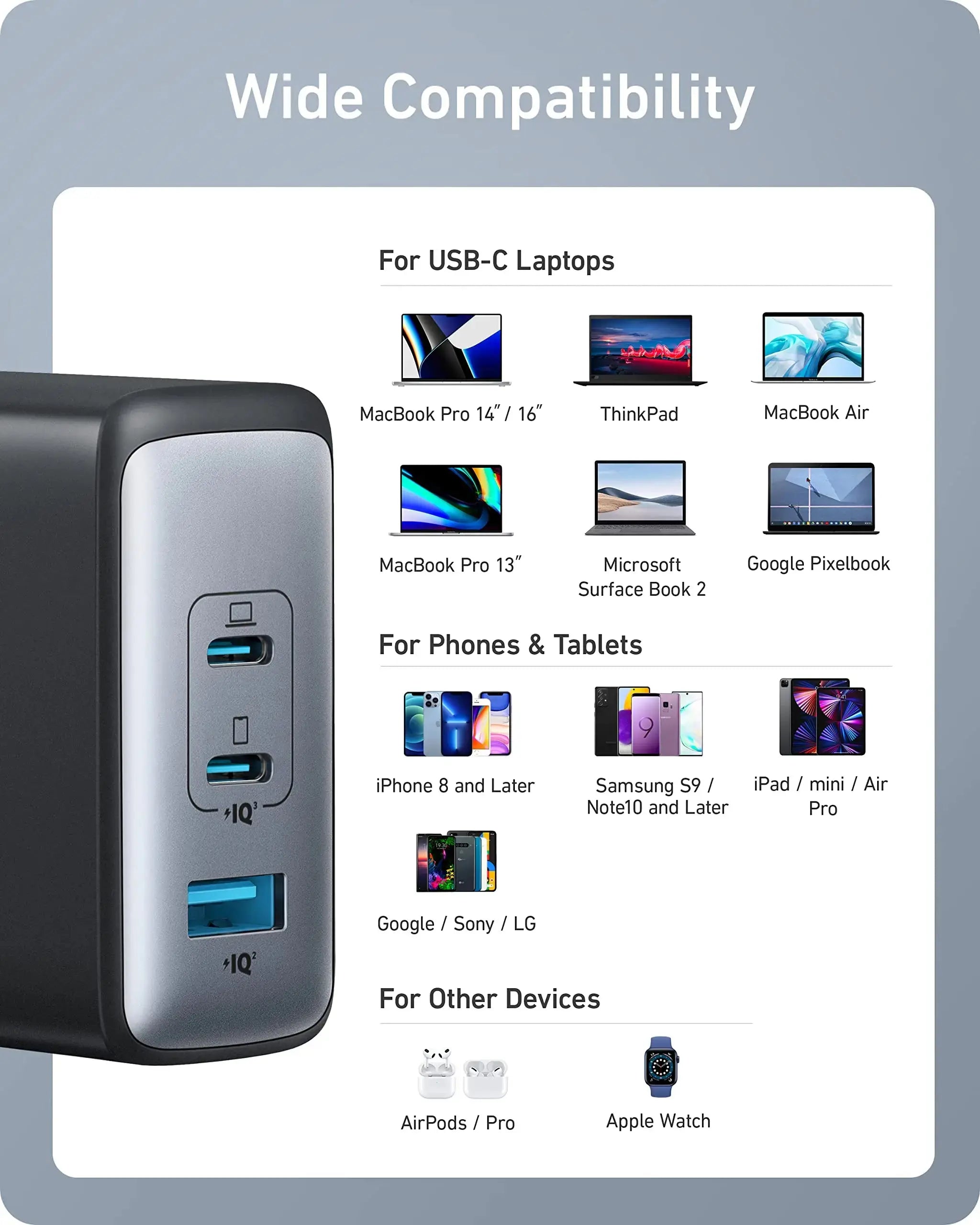 Anker 100W USB-C 736 Nano II 3-Port Fast Compact Wall Charger