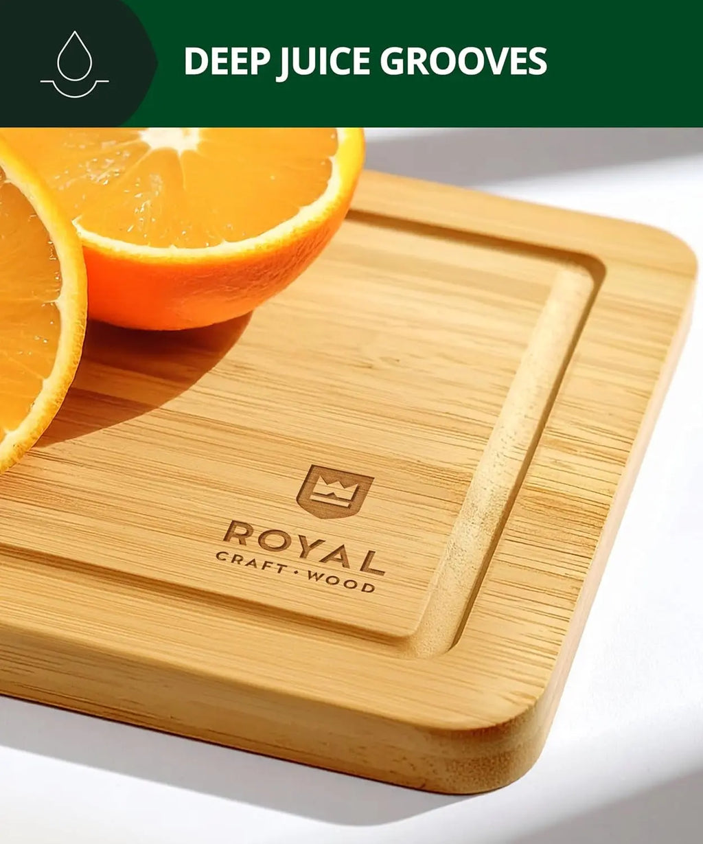 Premium Bamboo Cutting Board Set for Kitchen Preparation and Serving - Features Deep Juice Groove and Side Handles - Ideal for Charcuterie and Butchering