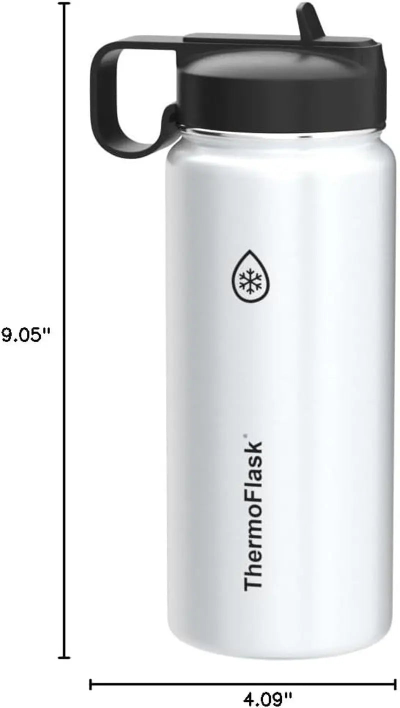 18 oz Stainless Steel Water Bottle with Double Wall Vacuum Insulation, Spout and Straw Lids, White