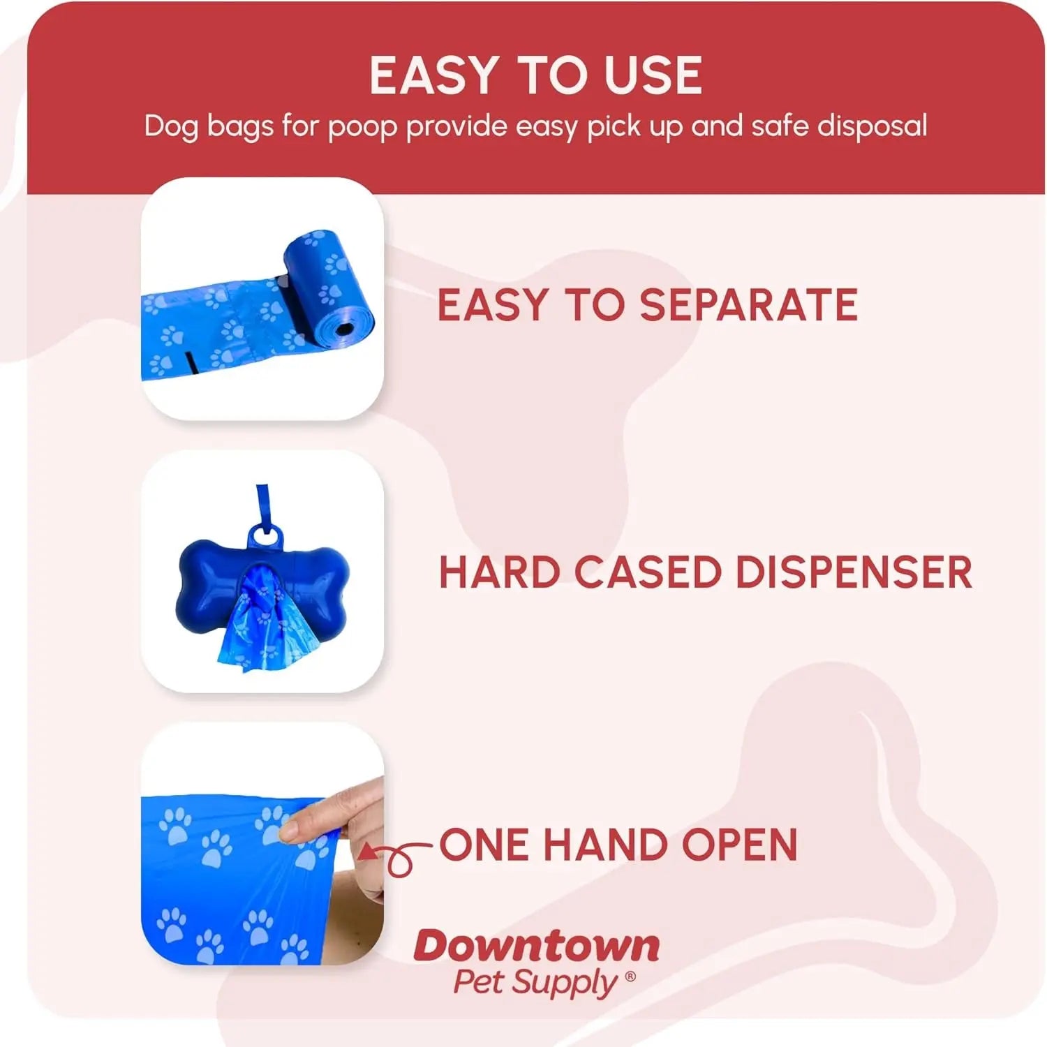 Dog Waste Bags with Dispenser - 180 Count Leak-Proof Poop Bags and Bone-Shaped Holder for Leash - Rainbow Design with Paw Prints, 12.5" x 8.5