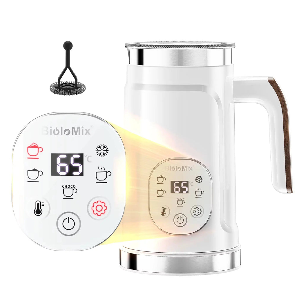 5-in-1 Milk Frother with LED Touchscreen - Versatile Hot and Cold Foam Maker for Lattes, Coffee, and More