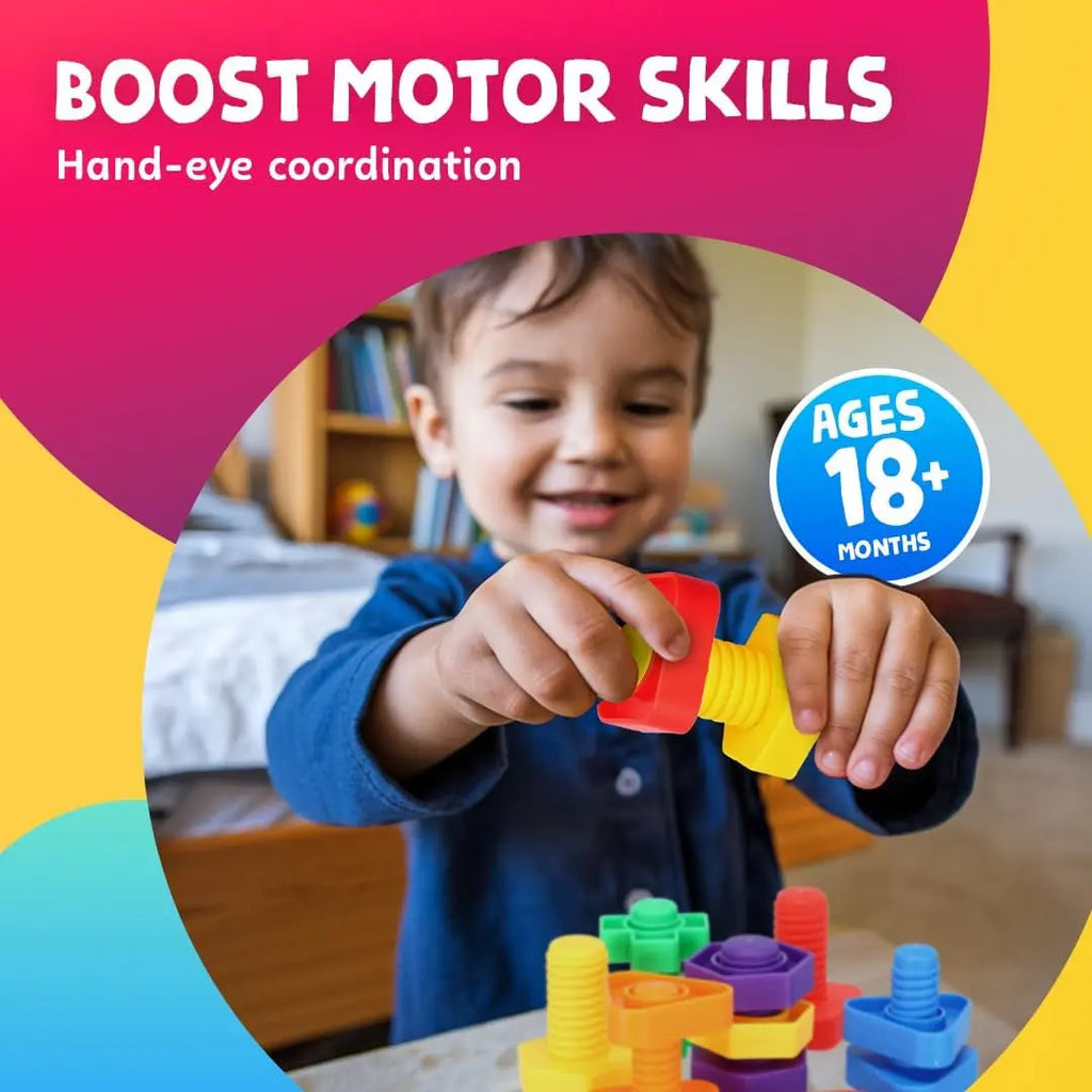 24-Piece Nuts and Bolts Motor Skill Development Set for Children 18 Months and Older with Ebook Guide