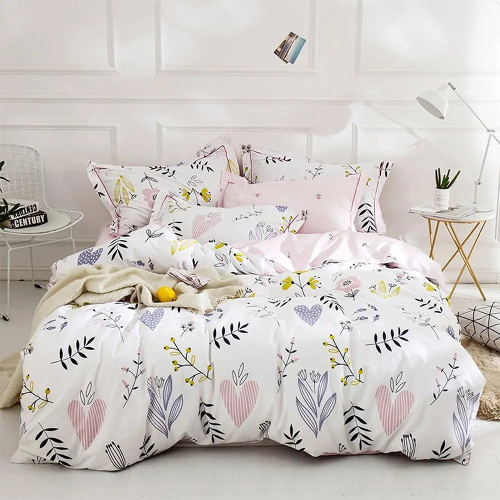 Twin Duvet Cover Set - 100% Washed Cotton Floral Design, Reversible Bedding for Women and Children