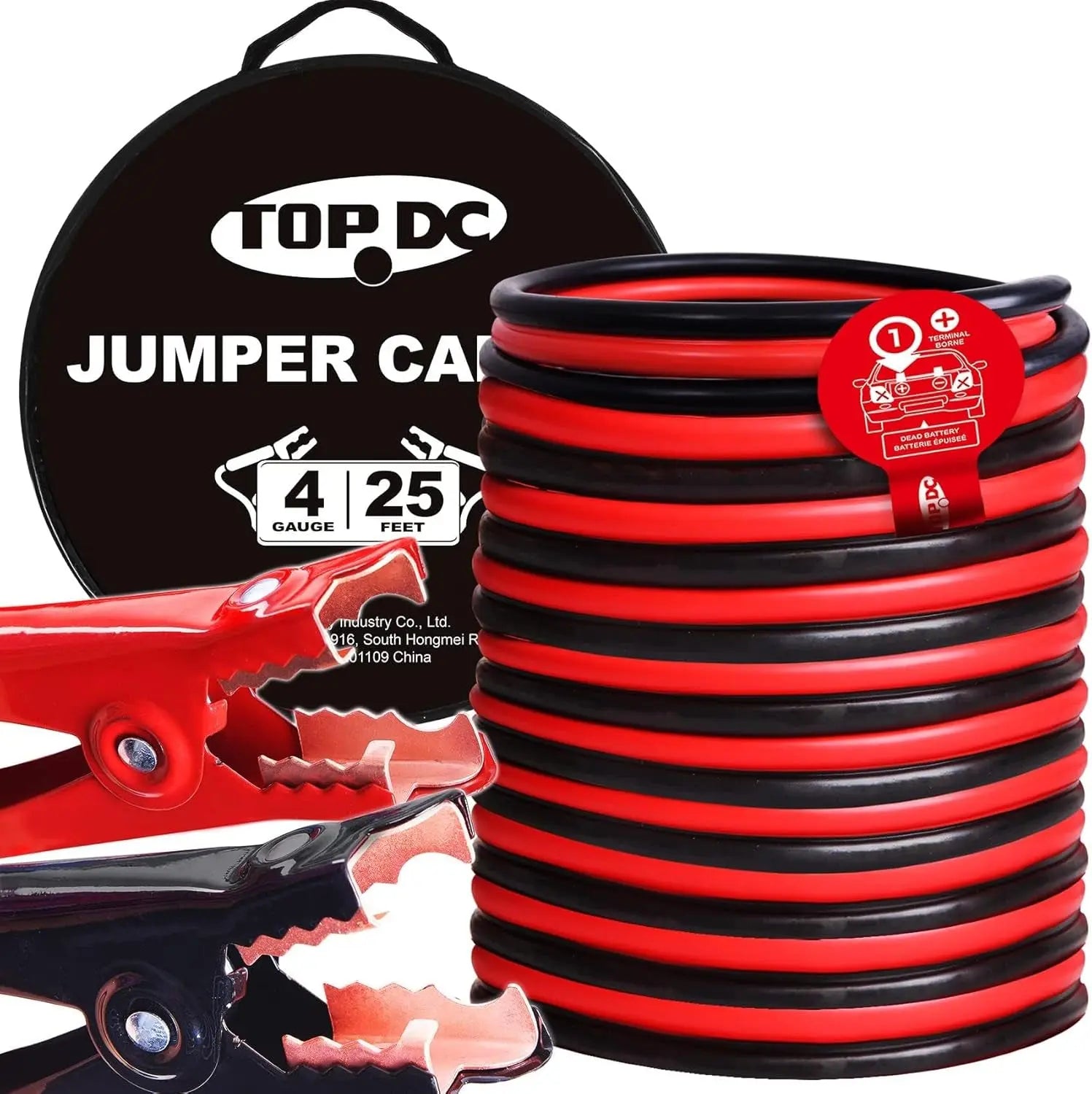 4 Gauge 25 Feet Heavy-Duty Jumper Cables for Cars, SUVs, and Trucks with Carry Bag - Automotive Booster Cables for Jump Starting Weak or Dead Batteries (Model TD-P0425)