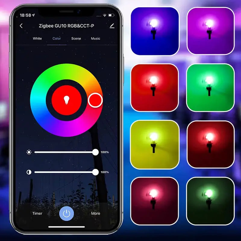 Tuya Zigbee GU10 Smart LED Bulbs - RGB and C+W Dimmable Lamps with Smart Life App Control and Voice Compatibility for Alexa/Google