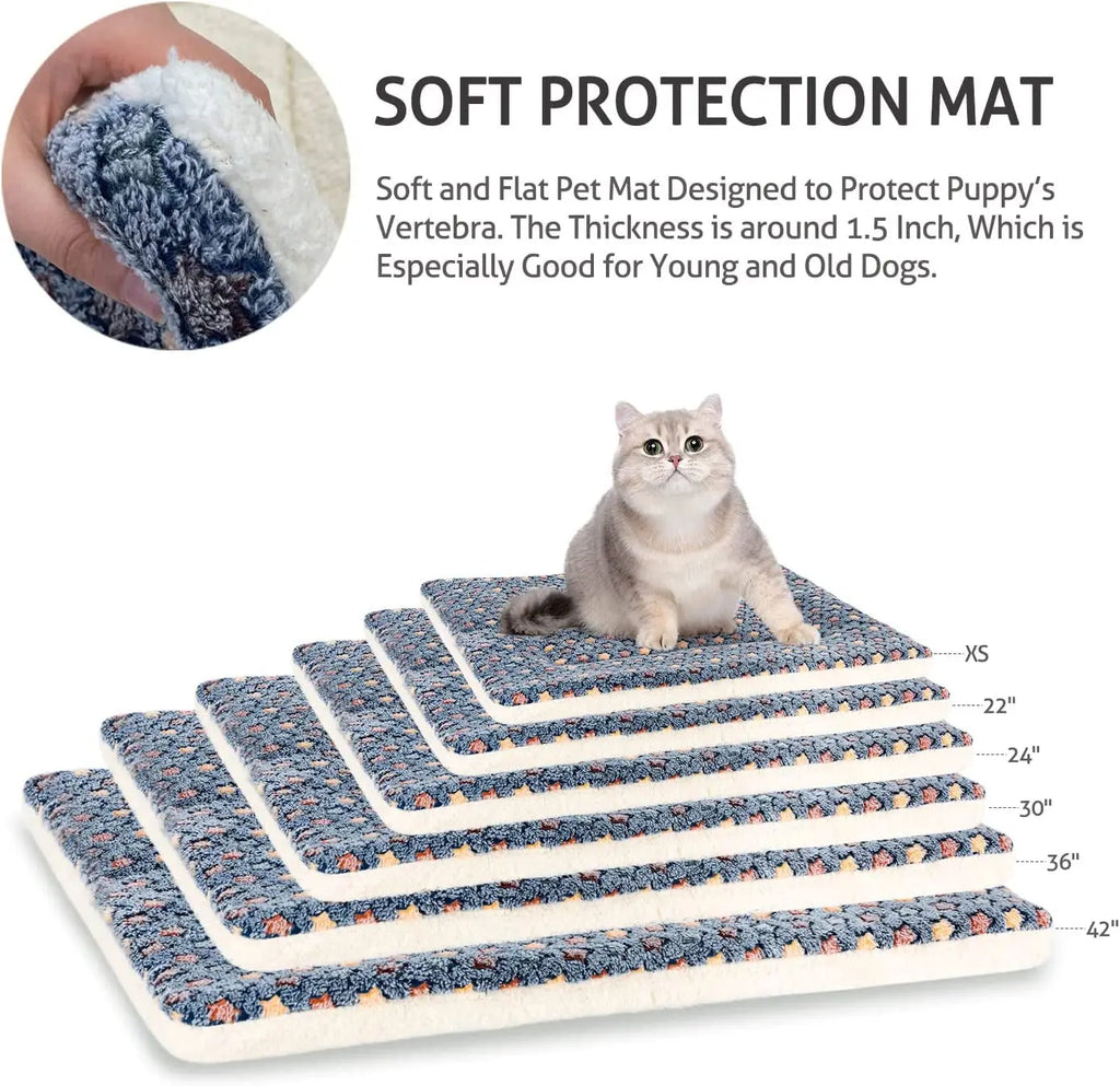 Ultra Soft Reversible Dog Bed Crate Pad with Star Print - Washable Mat for Dogs and Cats, 23 x 18 Inch, Dark Blue