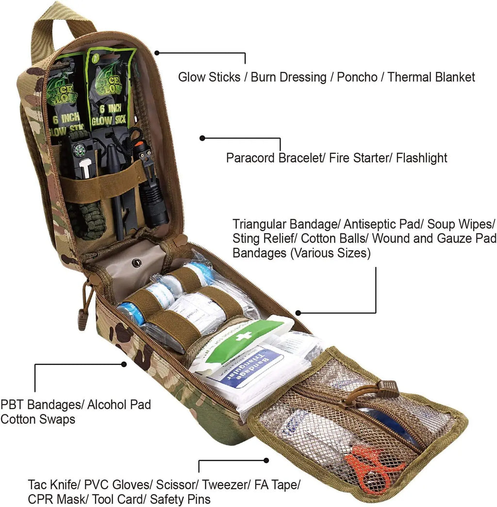250-Piece Comprehensive Survival First Aid Kit with IFAK EMT Molle Pouch for Outdoor Activities, Emergency Preparedness, and Trauma Care